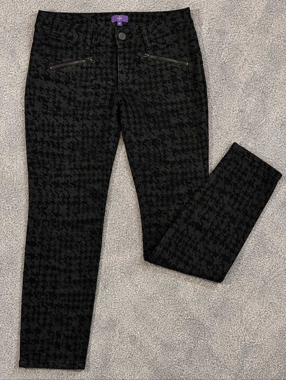 NYDJ Black Houndstooth Lift Tuck Stretch Slim Pants 6P Petite